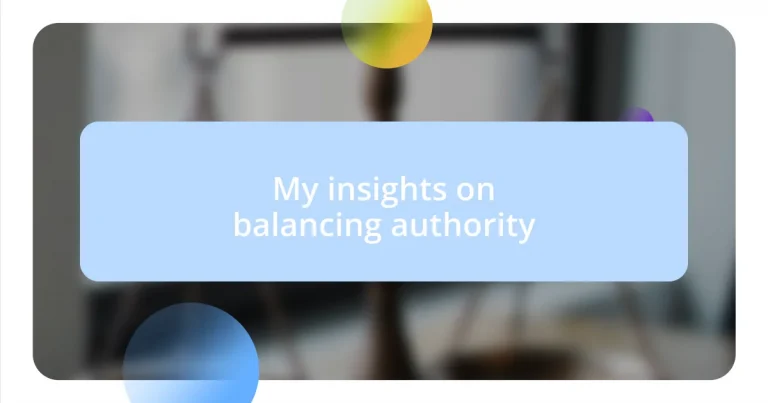 My insights on balancing authority